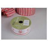 Assorted Red and White Wired Ribbon Spools and Handmade Bows