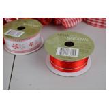 Assorted Red and White Wired Ribbon Spools and Handmade Bows