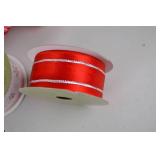 Assorted Red and White Wired Ribbon Spools and Handmade Bows