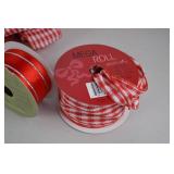 Assorted Red and White Wired Ribbon Spools and Handmade Bows