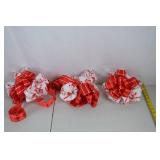 Assorted Red and White Wired Ribbon Spools and Handmade Bows