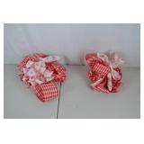 Assorted Red and White Wired Ribbon Spools and Handmade Bows