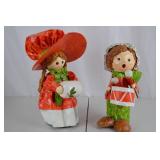Vintage Christmas Caroler Decor Figures (2), Red & Green Outfits