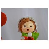 Vintage Christmas Caroler Decor Figures (2), Red & Green Outfits