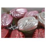 12 Vintage Glass Christmas Clip-On Ornaments, Pink and Red Tulip Design