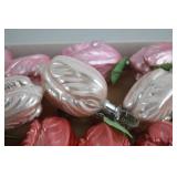 12 Vintage Glass Christmas Clip-On Ornaments, Pink and Red Tulip Design