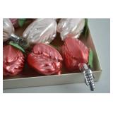 12 Vintage Glass Christmas Clip-On Ornaments, Pink and Red Tulip Design