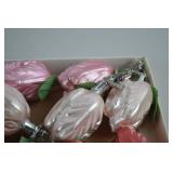 12 Vintage Glass Christmas Clip-On Ornaments, Pink and Red Tulip Design