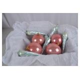 Christmas Glass Ornament Lot: Pink Balls & Silver Swirl Icicles