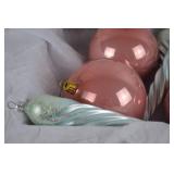 Christmas Glass Ornament Lot: Pink Balls & Silver Swirl Icicles