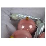 Christmas Glass Ornament Lot: Pink Balls & Silver Swirl Icicles