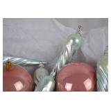 Christmas Glass Ornament Lot: Pink Balls & Silver Swirl Icicles