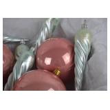 Christmas Glass Ornament Lot: Pink Balls & Silver Swirl Icicles
