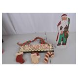 Handcrafted Santa Claus Figurine and Christmas Decor Lot