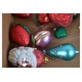 Assorted Vintage Christmas Ornaments: Glass Balls, Santas, Figures & Fruit