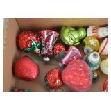 Assorted Vintage Christmas Ornaments: Glass Balls, Santas, Figures & Fruit