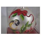 Winter Greetings Chickadee Hand-Painted Glass Ornament, Made in Italy