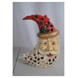 Handcast Santa Christmas Candleholder, Hollow Ceramic, 11 Inches Tall