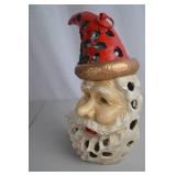 Handcast Santa Christmas Candleholder, Hollow Ceramic, 11 Inches Tall