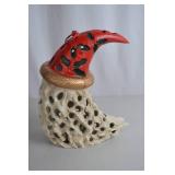 Handcast Santa Christmas Candleholder, Hollow Ceramic, 11 Inches Tall