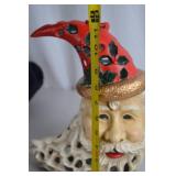 Handcast Santa Christmas Candleholder, Hollow Ceramic, 11 Inches Tall