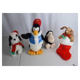Vintage Holiday Plush Lot - Santabear Penguin, 1985 Dakin Penguin, Bunny Stocking