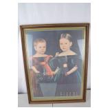 Framed Portrait Print of Two Children with Flowers, 24x30 Inches