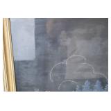 Framed Needlepoint Cottage and Garden Scene, 23x19 Inches