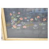 Framed Needlepoint Cottage and Garden Scene, 23x19 Inches