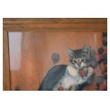 Framed Cat and Strawberries Art Print, 21x26 Inches