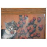 Framed Cat and Strawberries Art Print, 21x26 Inches
