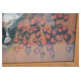 Framed Cat and Strawberries Art Print, 21x26 Inches