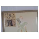 Framed Fashion Illustration Signed, 31 x 24 in