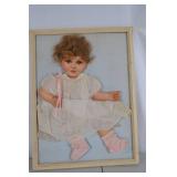 Mixed-media doll portrait artwork framed 24x18 signed