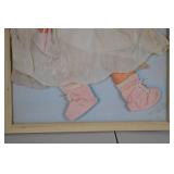 Mixed-media doll portrait artwork framed 24x18 signed