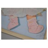 Mixed-media doll portrait artwork framed 24x18 signed