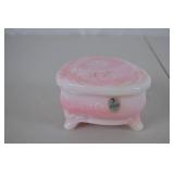 Fenton Pink and White Heart-shaped Glass Trinket Box