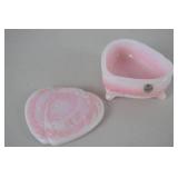 Fenton Pink and White Heart-shaped Glass Trinket Box
