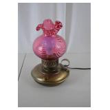 Vintage Pink Swirl Glass Electric Table Lamp with Brass Base