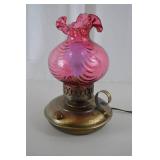 Vintage Pink Swirl Glass Electric Table Lamp with Brass Base
