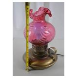 Vintage Pink Swirl Glass Electric Table Lamp with Brass Base