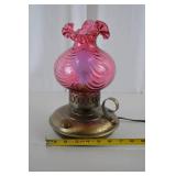 Vintage Pink Swirl Glass Electric Table Lamp with Brass Base