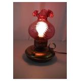Vintage Pink Swirl Glass Electric Table Lamp with Brass Base