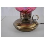 Vintage Pink Swirl Glass Electric Table Lamp with Brass Base