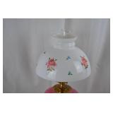 Vintage Pink Swirl Glass Table Lamp with Floral Shade, 23-Inch