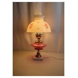 Vintage Pink Swirl Glass Table Lamp with Floral Shade, 23-Inch
