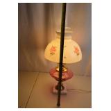 Vintage Pink Swirl Glass Table Lamp with Floral Shade, 23-Inch