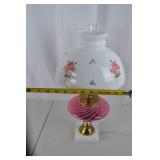 Vintage Pink Swirl Glass Table Lamp with Floral Shade, 23-Inch