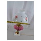 Vintage Pink Swirl Glass Table Lamp with Floral Shade, 23-Inch