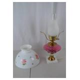 Vintage Pink Swirl Glass Table Lamp with Floral Shade, 23-Inch